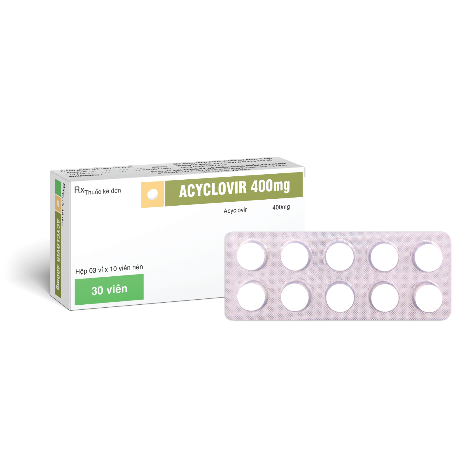 Viên nén Acyclovir 400mg V/10, H/30